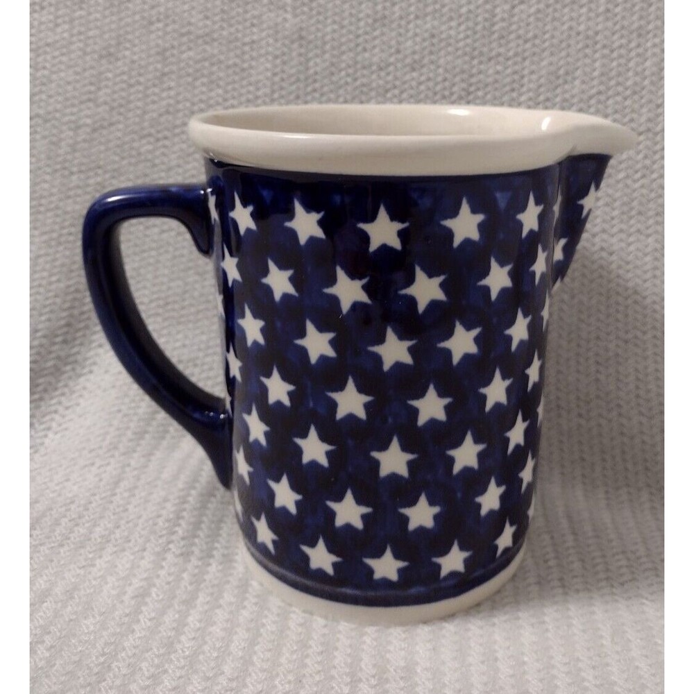 Boleslawiec Polish Pottery 6" Tall, 5 C Pitcher Jug-Handmade -Blue Stars  POLAND